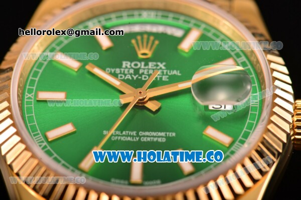 Rolex Day-Date Asia 2813/Swiss ETA 2836/Clone Rolex 3135 Automatic Yellow Gold Case with Stick Markers and Green Dial (BP) - Click Image to Close